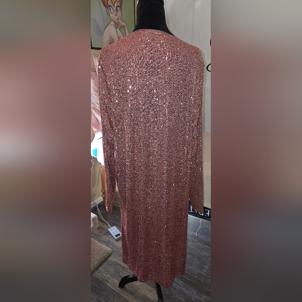 Kate And Mallory Sparkling Pink Sequin Long Cardigan XL (D) - Picture 2 of 6